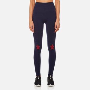 LNDR navy blue leggings with red stars on knees and calves SIZE XS/S